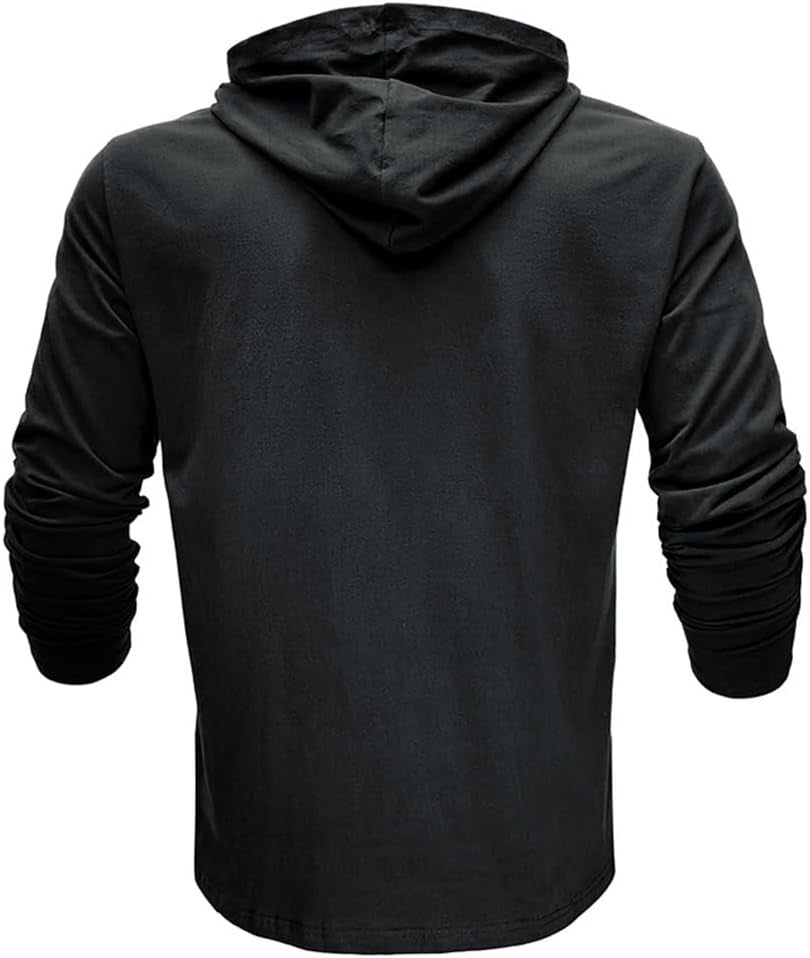T-Shirt Manches Longues Pour Homme À Capuche Coupe Ajustée Basique Tee Shirt Retro Couleur Unie Sweat Tops Décontractée Baselayer Col Rond Chemise Blouse Automne Hiver