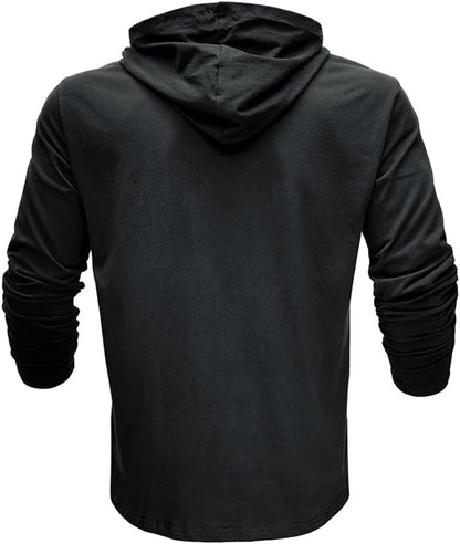 T-Shirt Manches Longues Pour Homme À Capuche Coupe Ajustée Basique Tee Shirt Retro Couleur Unie Sweat Tops Décontractée Baselayer Col Rond Chemise Blouse Automne Hiver