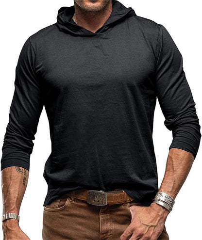 T-Shirt Manches Longues Pour Homme À Capuche Coupe Ajustée Basique Tee Shirt Retro Couleur Unie Sweat Tops Décontractée Baselayer Col Rond Chemise Blouse Automne Hiver