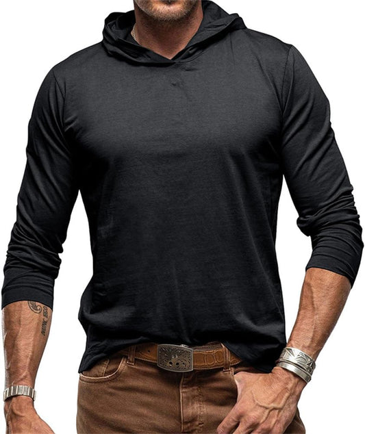 T-Shirt Manches Longues Pour Homme À Capuche Coupe Ajustée Basique Tee Shirt Retro Couleur Unie Sweat Tops Décontractée Baselayer Col Rond Chemise Blouse Automne Hiver