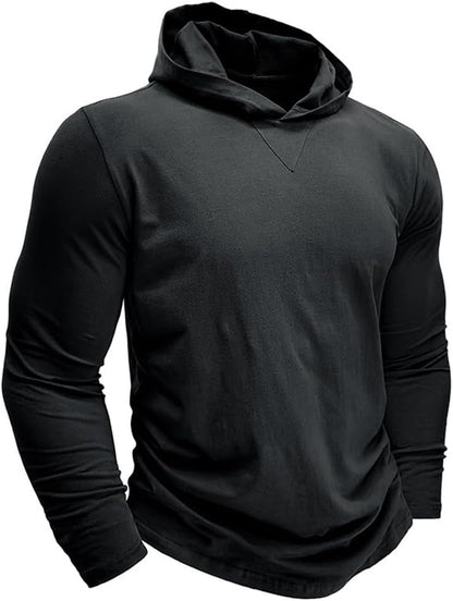 T-Shirt Manches Longues Pour Homme À Capuche Coupe Ajustée Basique Tee Shirt Retro Couleur Unie Sweat Tops Décontractée Baselayer Col Rond Chemise Blouse Automne Hiver