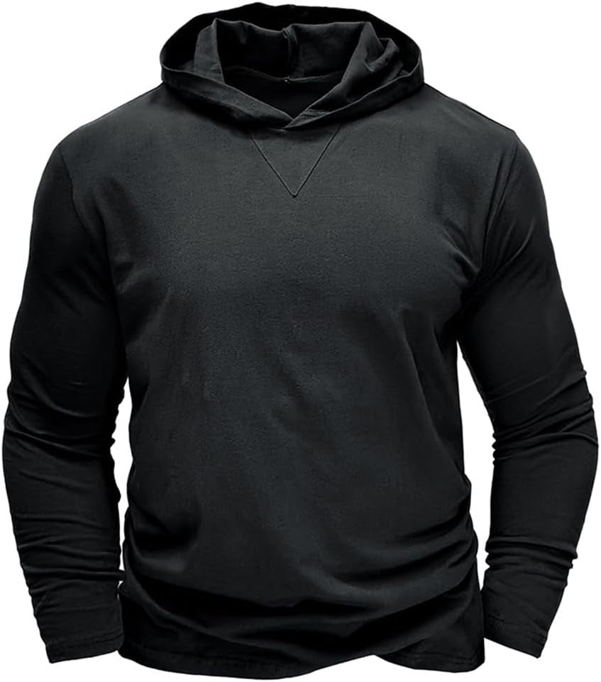T-Shirt Manches Longues Pour Homme À Capuche Coupe Ajustée Basique Tee Shirt Retro Couleur Unie Sweat Tops Décontractée Baselayer Col Rond Chemise Blouse Automne Hiver