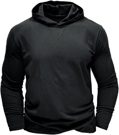 T-Shirt Manches Longues Pour Homme À Capuche Coupe Ajustée Basique Tee Shirt Retro Couleur Unie Sweat Tops Décontractée Baselayer Col Rond Chemise Blouse Automne Hiver